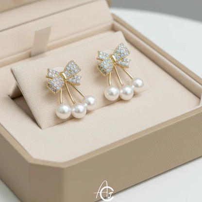 Bling The Bow Pearl Earrings