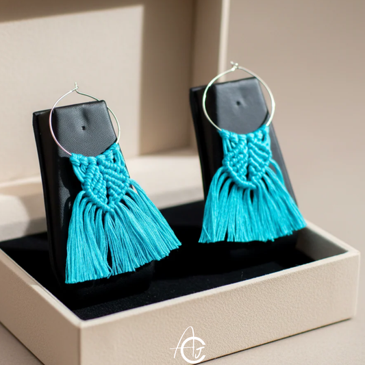 Macrame Earrings Blue : Handmade