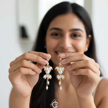 Pearl And Chain Statement Earrings