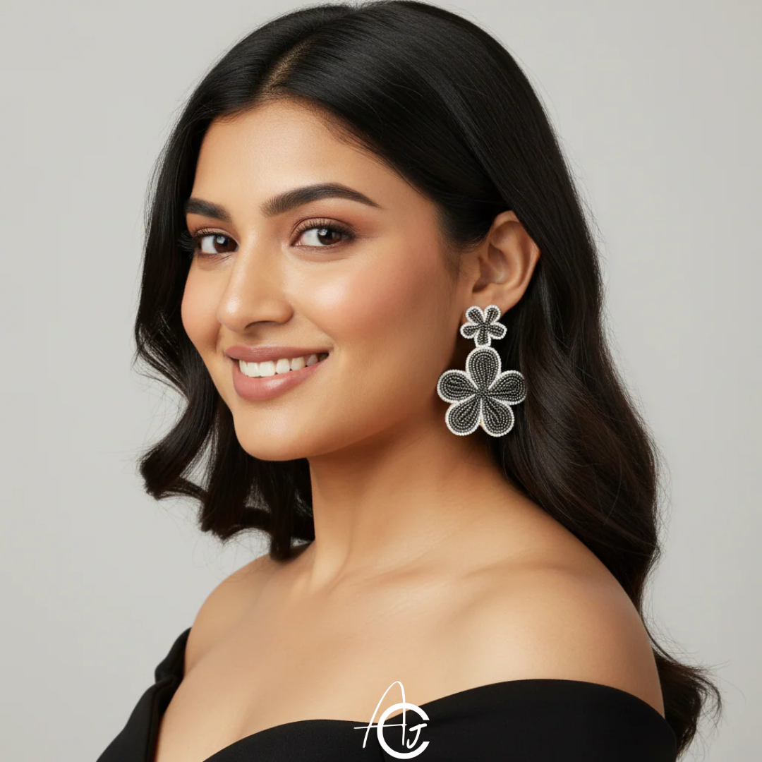 Beads Embroidered Earrings : Handmade