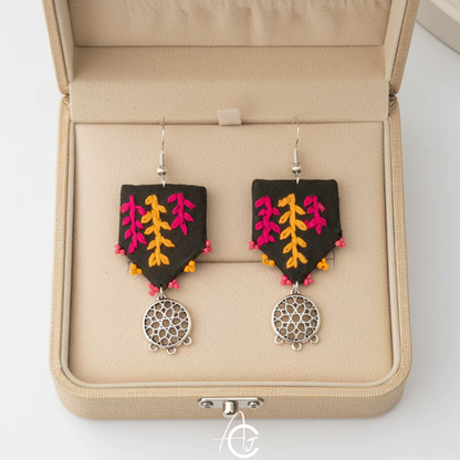 Embroidered Fabric Earrings : Handmade