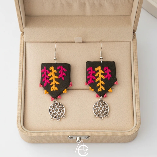 Embroidered Fabric Earrings : Handmade
