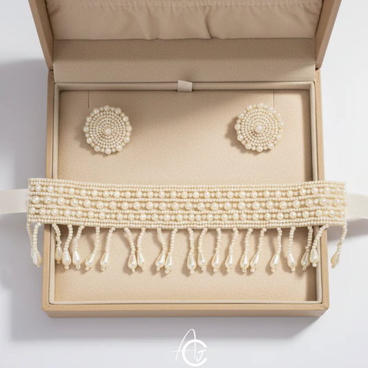 Beads Embroidered Necklace Set : Handmade