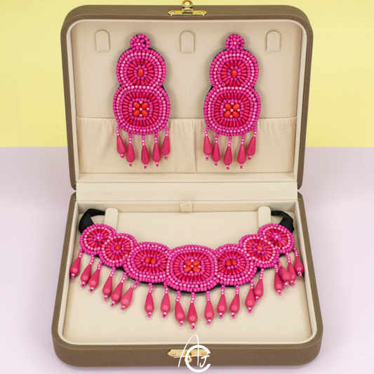 Beads Embroidered Necklace Set : Handmade