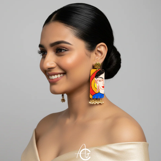 Statement earrings, Handpainted : Handmade