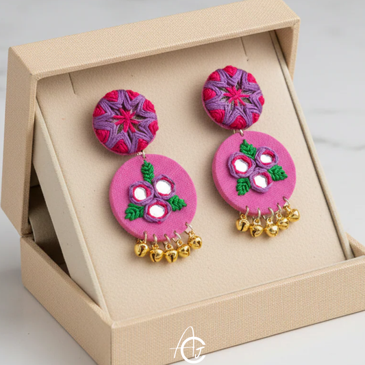 Embroidered Fabric Earrings : Handmade