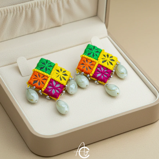 Embroidered Fabric Earrings : Handmade