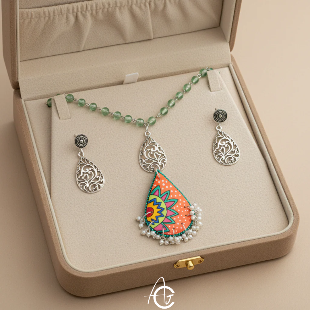 Statement Necklace set, Handpainted : Handmade