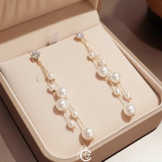 Pearl Chain Long Earrings