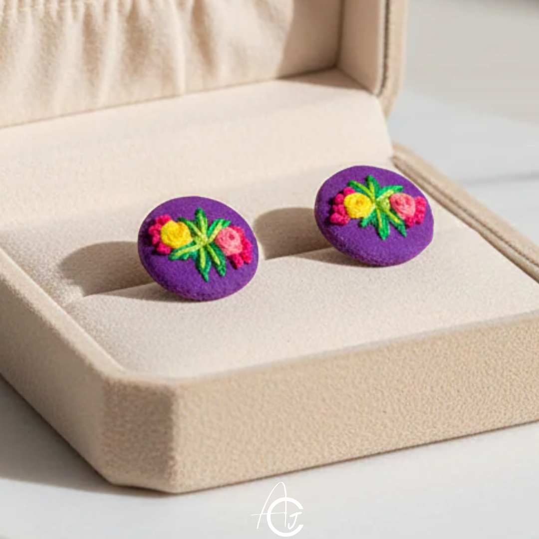 Embroidered Fabric Earrings : Handmade