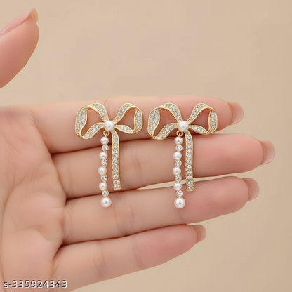 Bling Bow Pearl Earrings