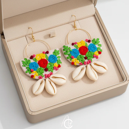 Embroidered Fabric Earrings : Handmade
