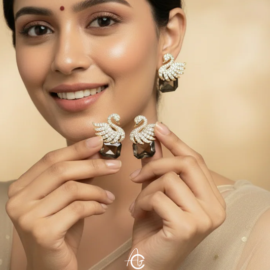 Bling Drop Black Studs Earrings