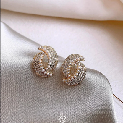 Whirl Bling Pearl Earrings