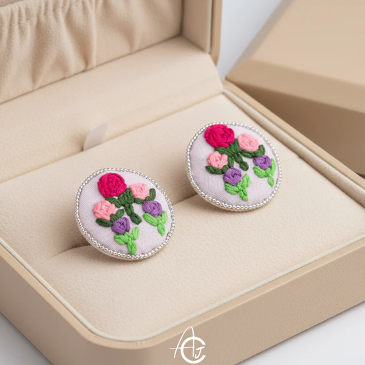 Embroidered Fabric Earrings : Handmade