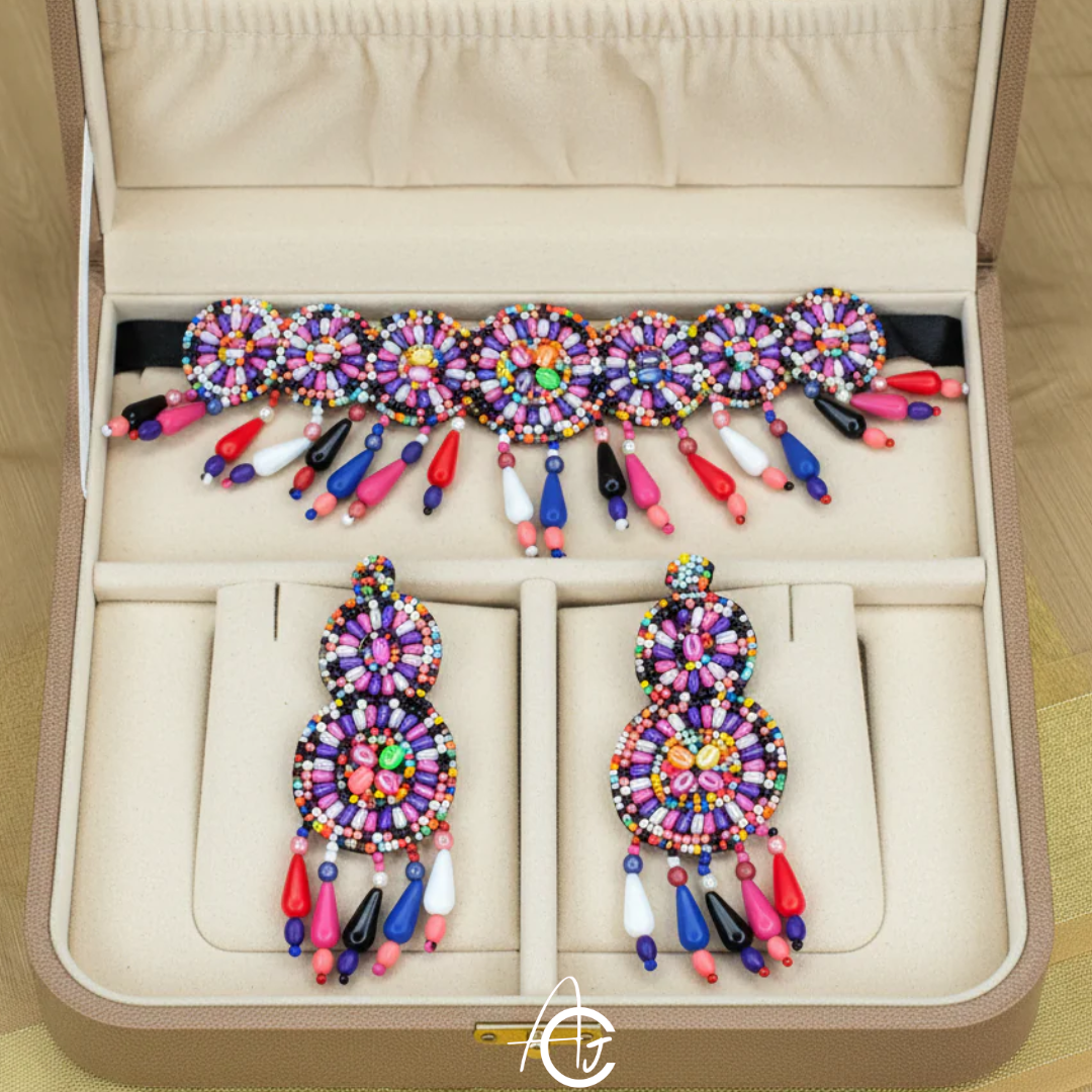 Beads Embroidered Necklace Set : Handmade