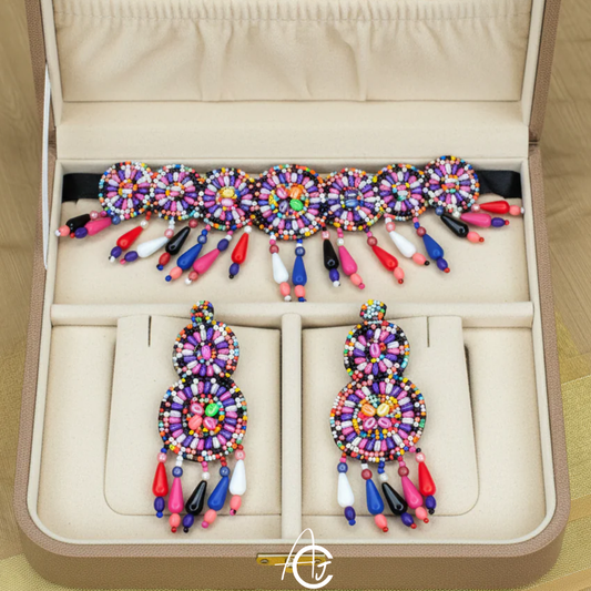 Beads Embroidered Necklace Set : Handmade