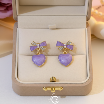 Bling Bow Purple Earrings