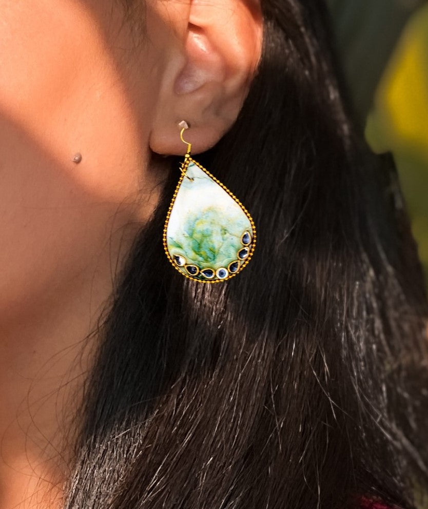 Green Drop Fluid Earrings : Handmade