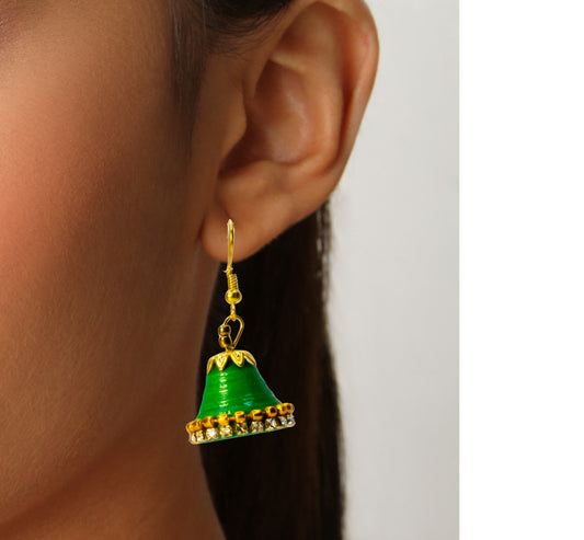 Green Jhumka Earrings : Handmade