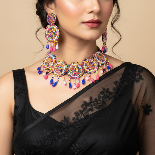 Beads Embroidered Necklace Set : Handmade