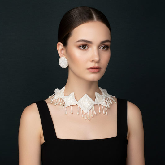 Beads Embroidered Necklace Set : Handmade