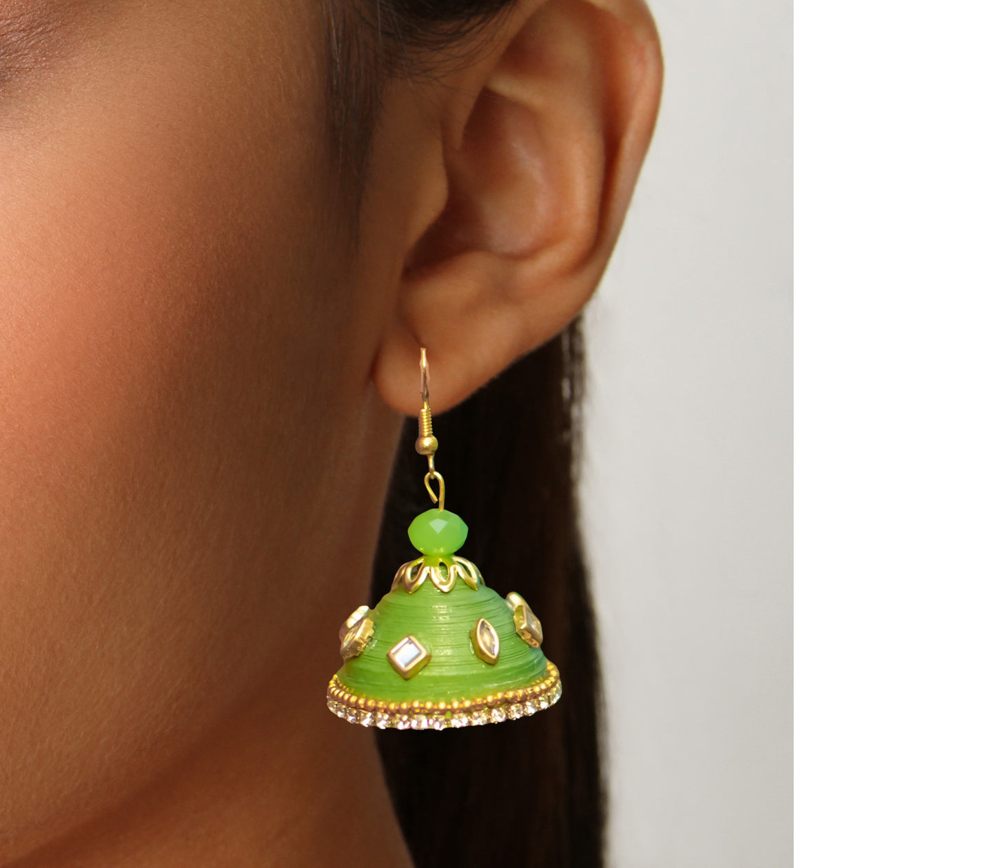 Green Big Jhumka Earrings : Handmade
