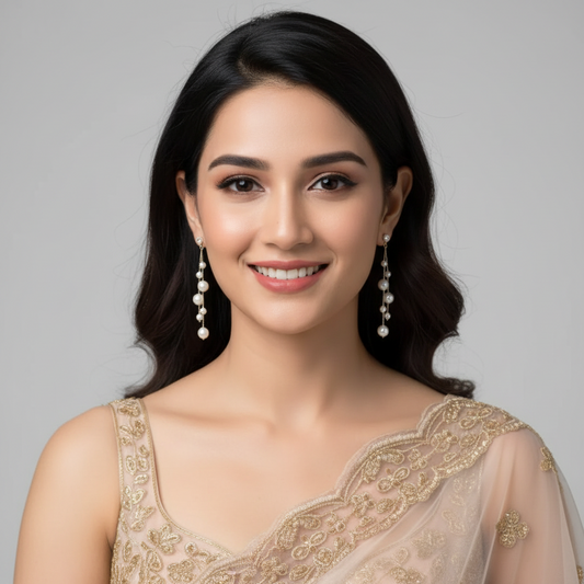 Pearl Chain Long Earrings