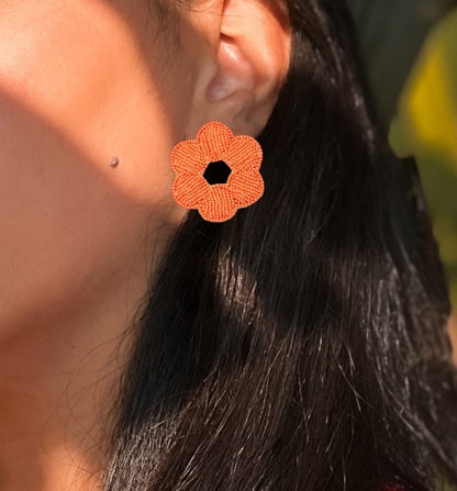 Riddhi Orange Embroidered Earrings : Handmade