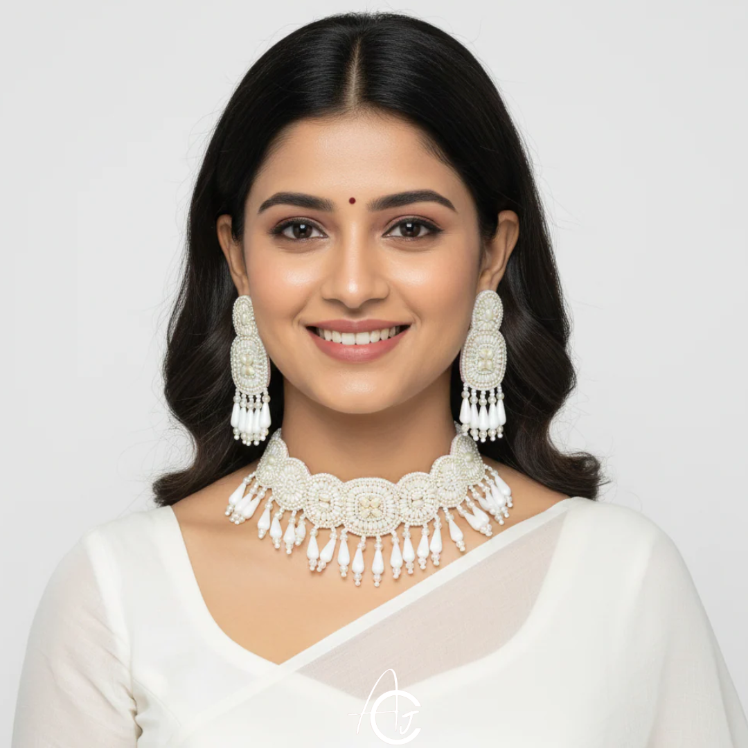 Beads Embroidered Necklace Set : Handmade