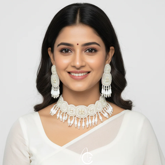 Beads Embroidered Necklace Set : Handmade