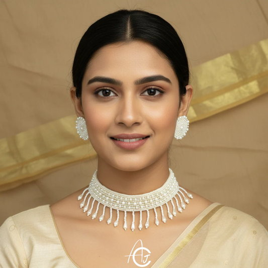 Beads Embroidered Necklace Set : Handmade