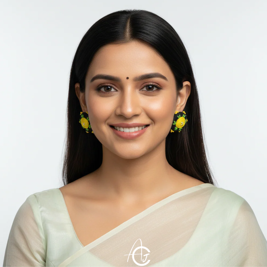 Embroidered Fabric Earrings: Handmade