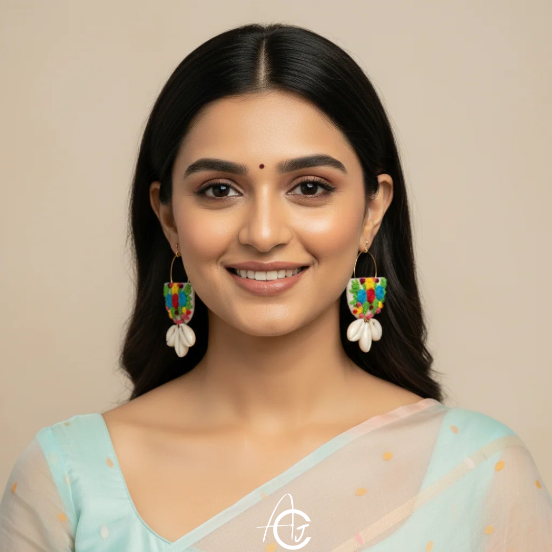 Embroidered Fabric Earrings : Handmade