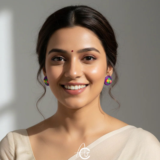 Embroidered Fabric Earrings : Handmade