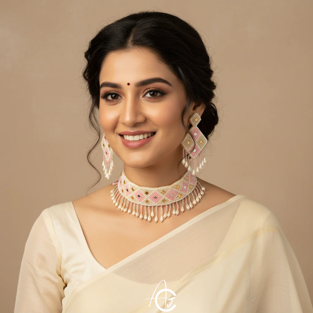 Beads Embroidered Necklace Set : Handmade
