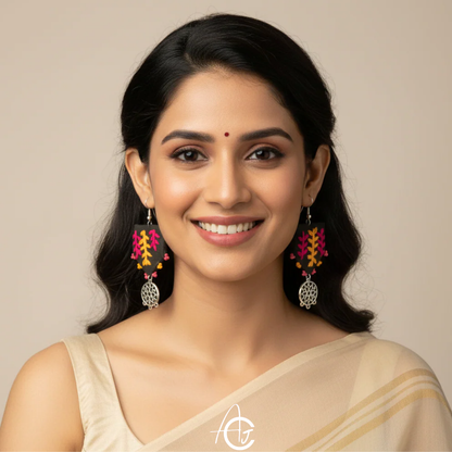 Embroidered Fabric Earrings : Handmade