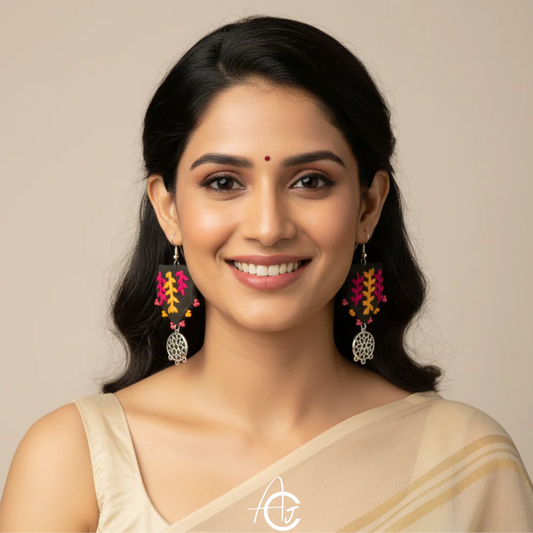 Embroidered Fabric Earrings : Handmade