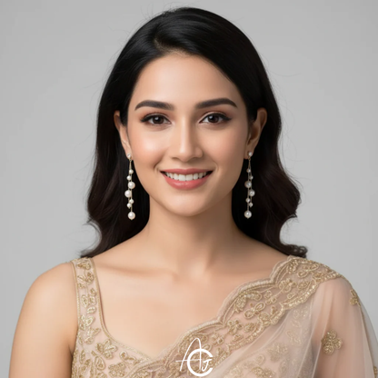 Pearl Chain Long Earrings