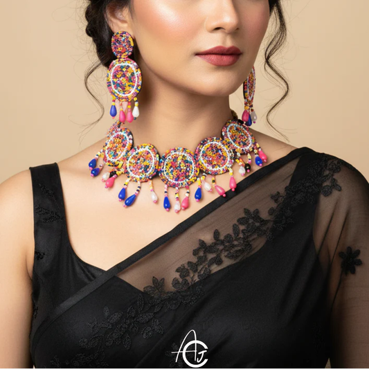 Beads Embroidered Necklace Set : Handmade