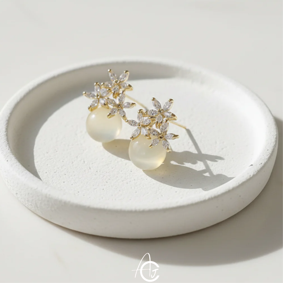 Pearl Bling Floral Earrings