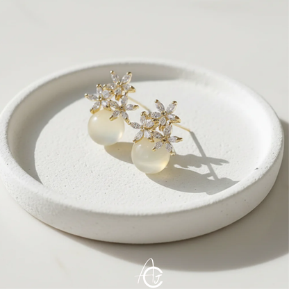 Pearl Bling Floral Earrings