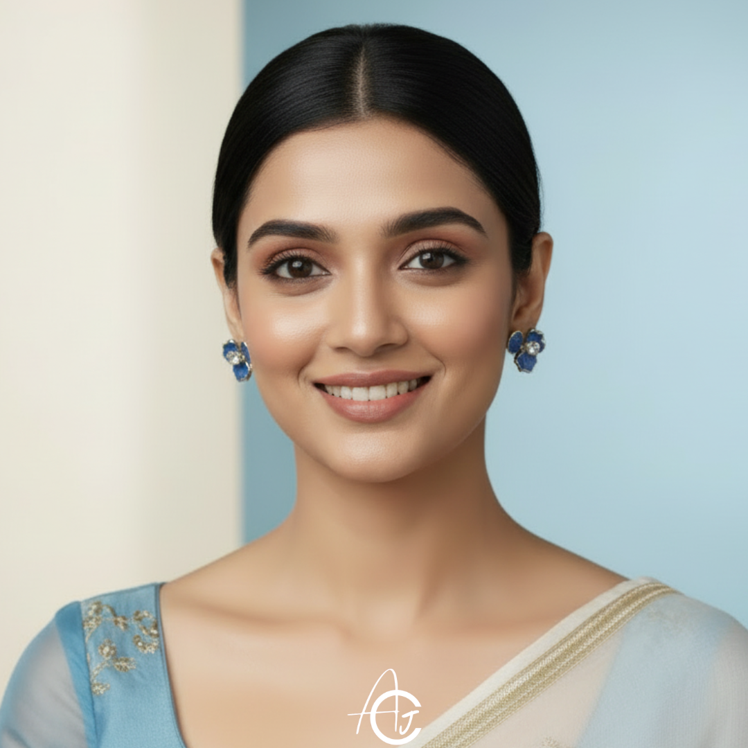 Flower Statement Blue Earrings