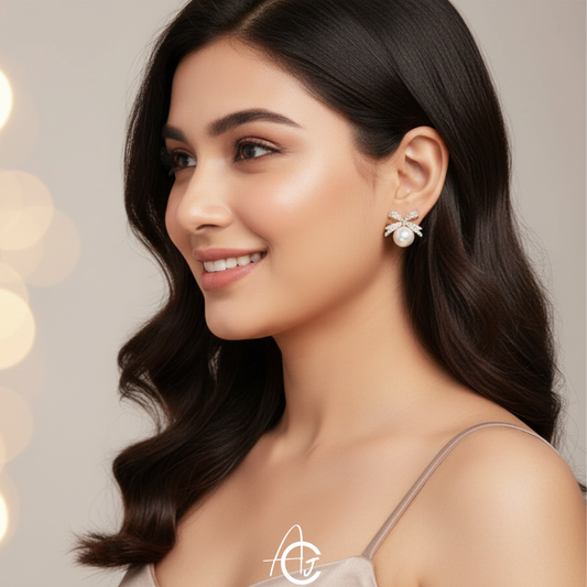 Bling Bow Pearl Earrings