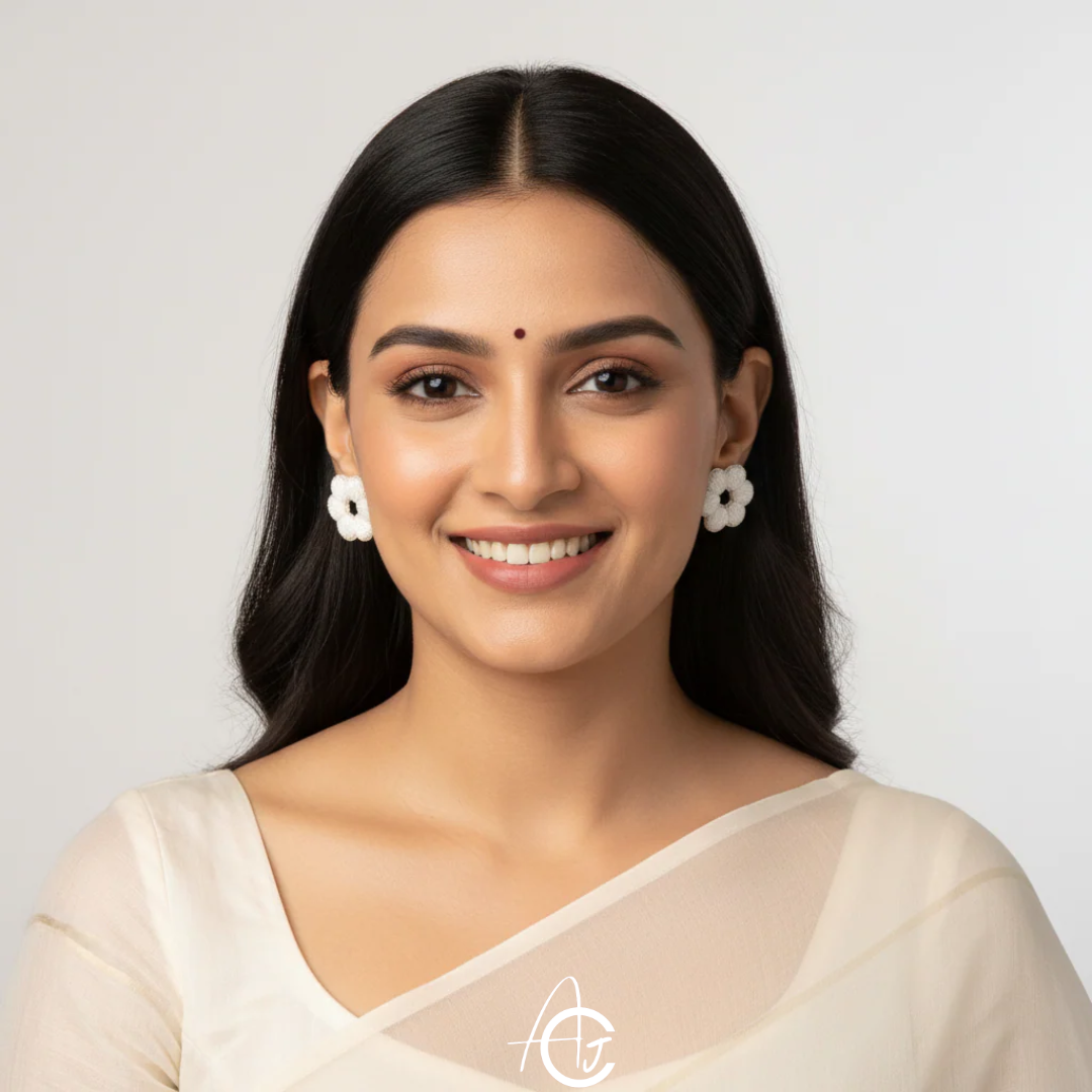 Beads Embroidered Earrings : Handmade