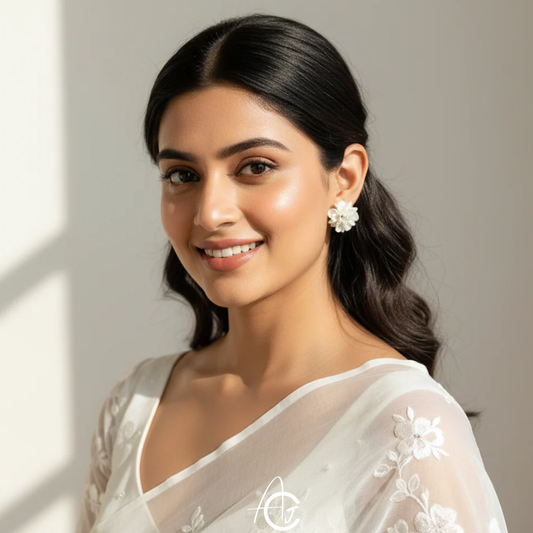 Flower Statement White Earrings