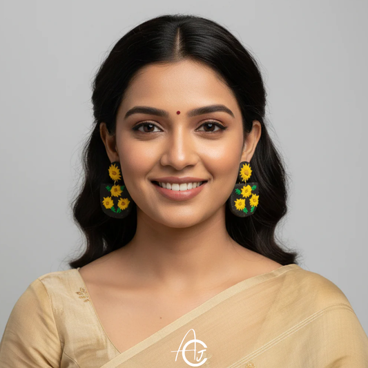 Embroidered Fabric Earrings : Handmade