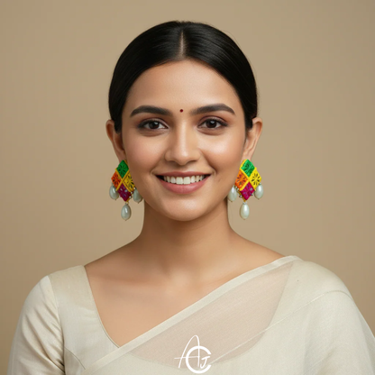 Embroidered Fabric Earrings : Handmade