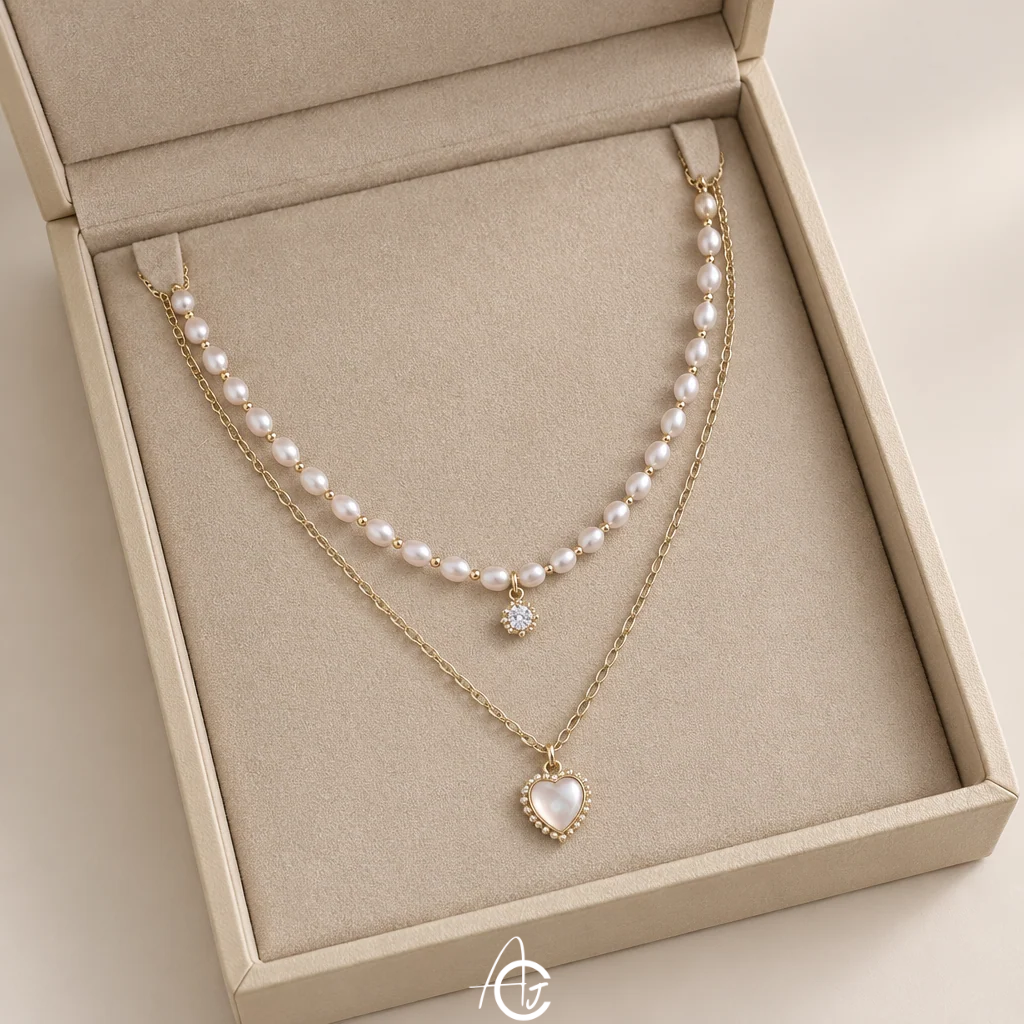 Pearl Layered Heart Necklace