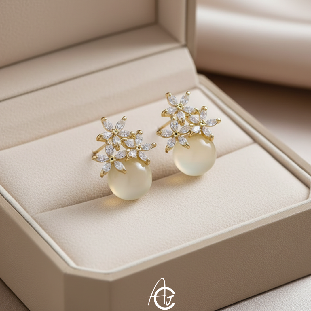 Pearl Bling Floral Earrings